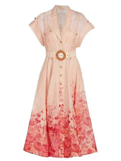 Zimmermann High Tide Midi Shirtdress Pink Ikat Floral Size 2 / AU 12 photo 3