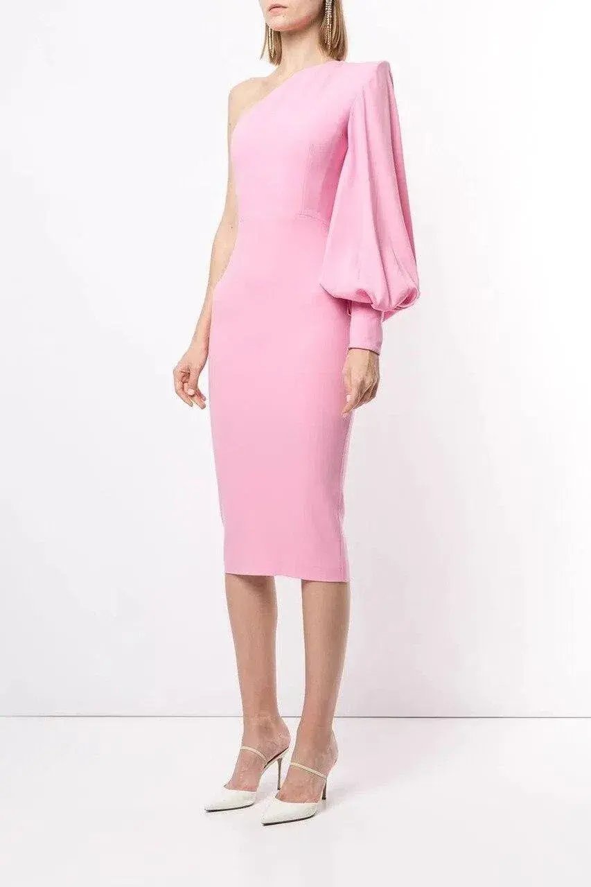 Alex Perry Warner Satin Crepe Balloon Sleeve Midi Dress Pink Size AU 12 photo 2