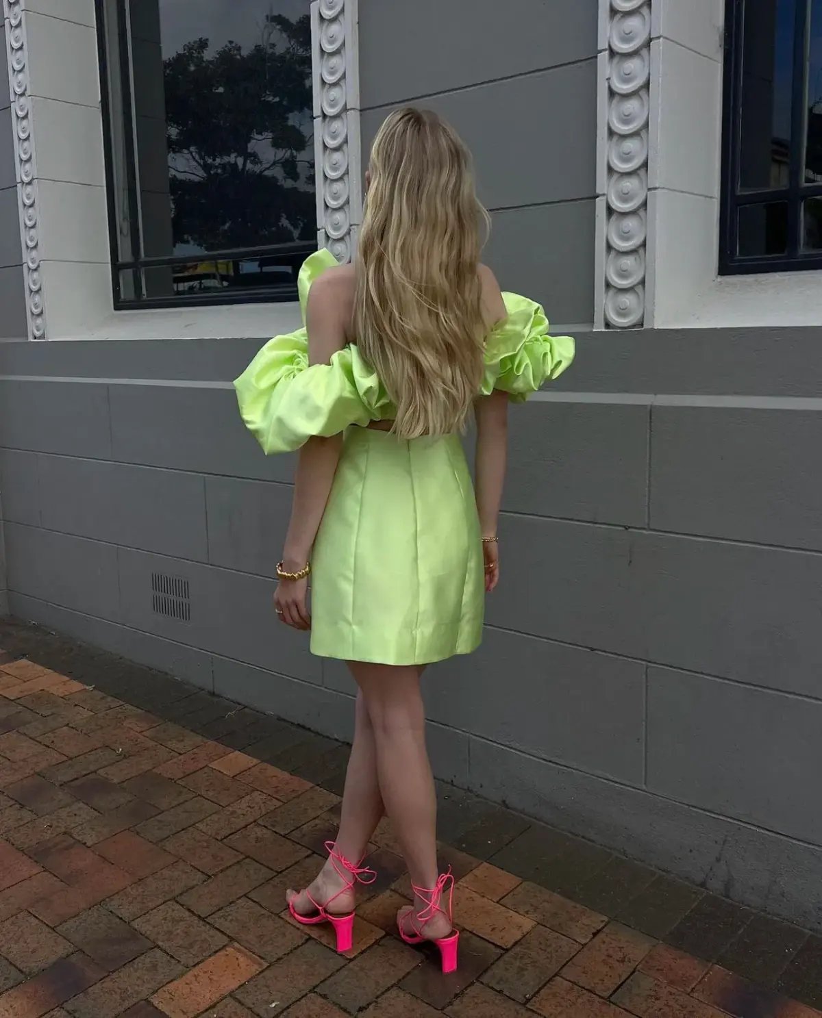 Alemais Suzi Off Shoulder Mini Dress in Chartreuse Size 8 photo 5