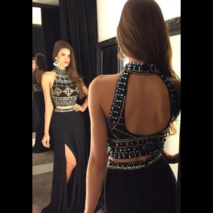 Sherri Hill #11068 Two Piece Dress Black Beaded Gown Size 4 photo 4