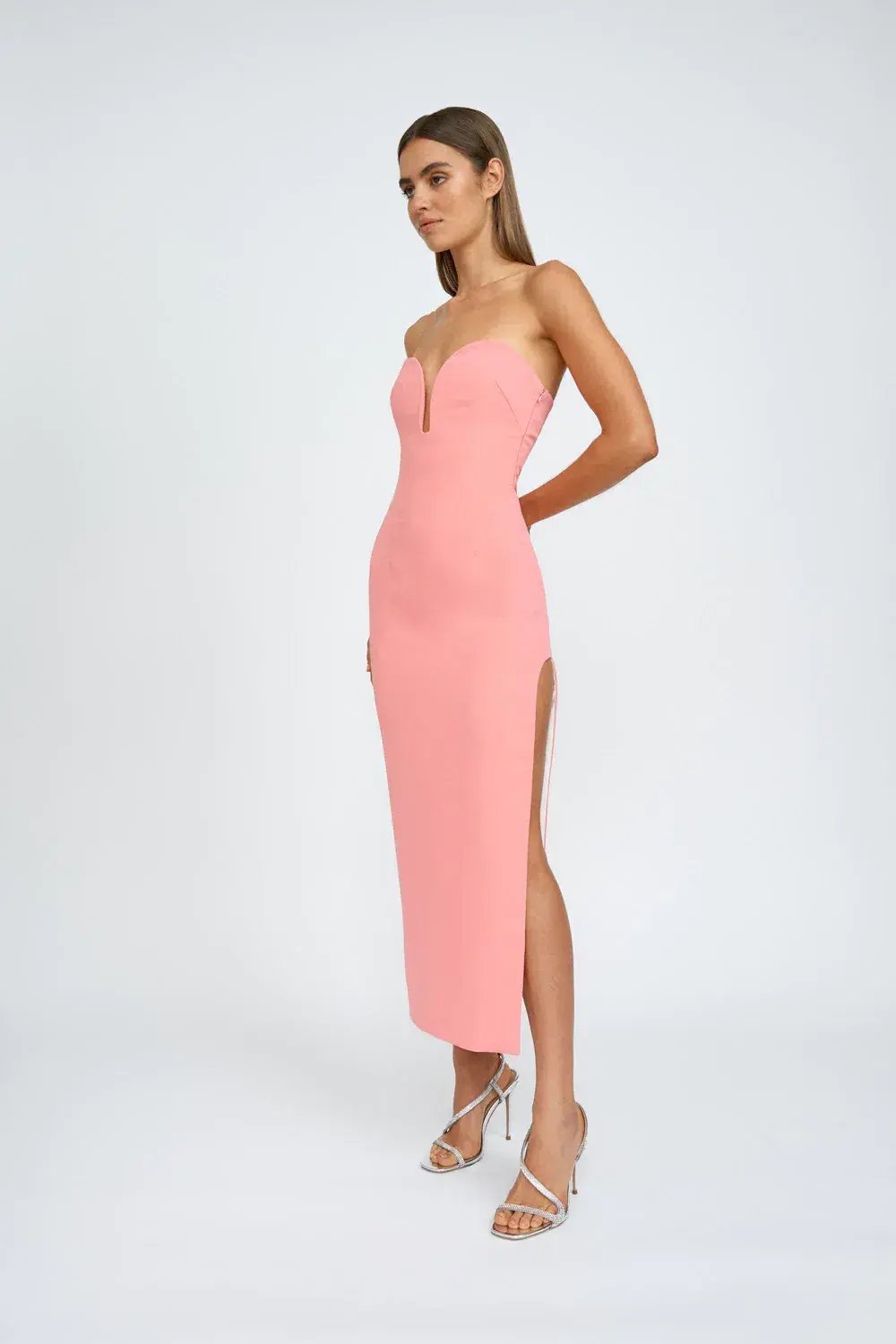 By Johnny Ginny Scoop Split Midi Dress Melon Pink Size XS / AU 6 photo 4