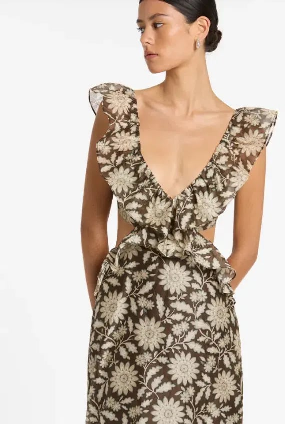 SIR THE LABEL XANITA FRILL MIDI BROWN (Size 2) photo 3