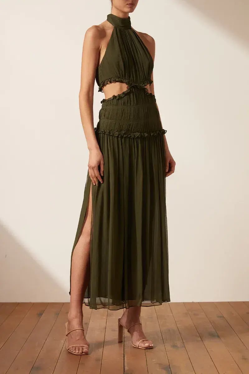 Shona Joy Safira High Neck Cut Out Midi Dress Green Size 10 photo 2
