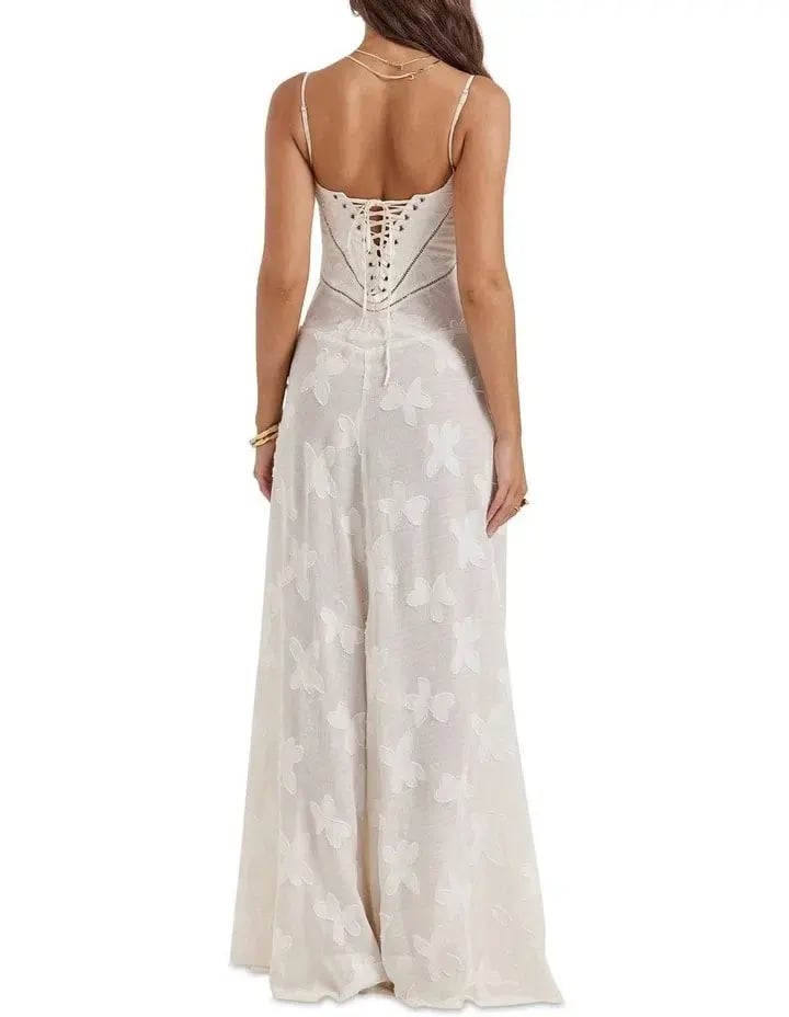 House of CB Seren Floral Lace Back Dress Vintage Cream Size M / AU 10 photo 6