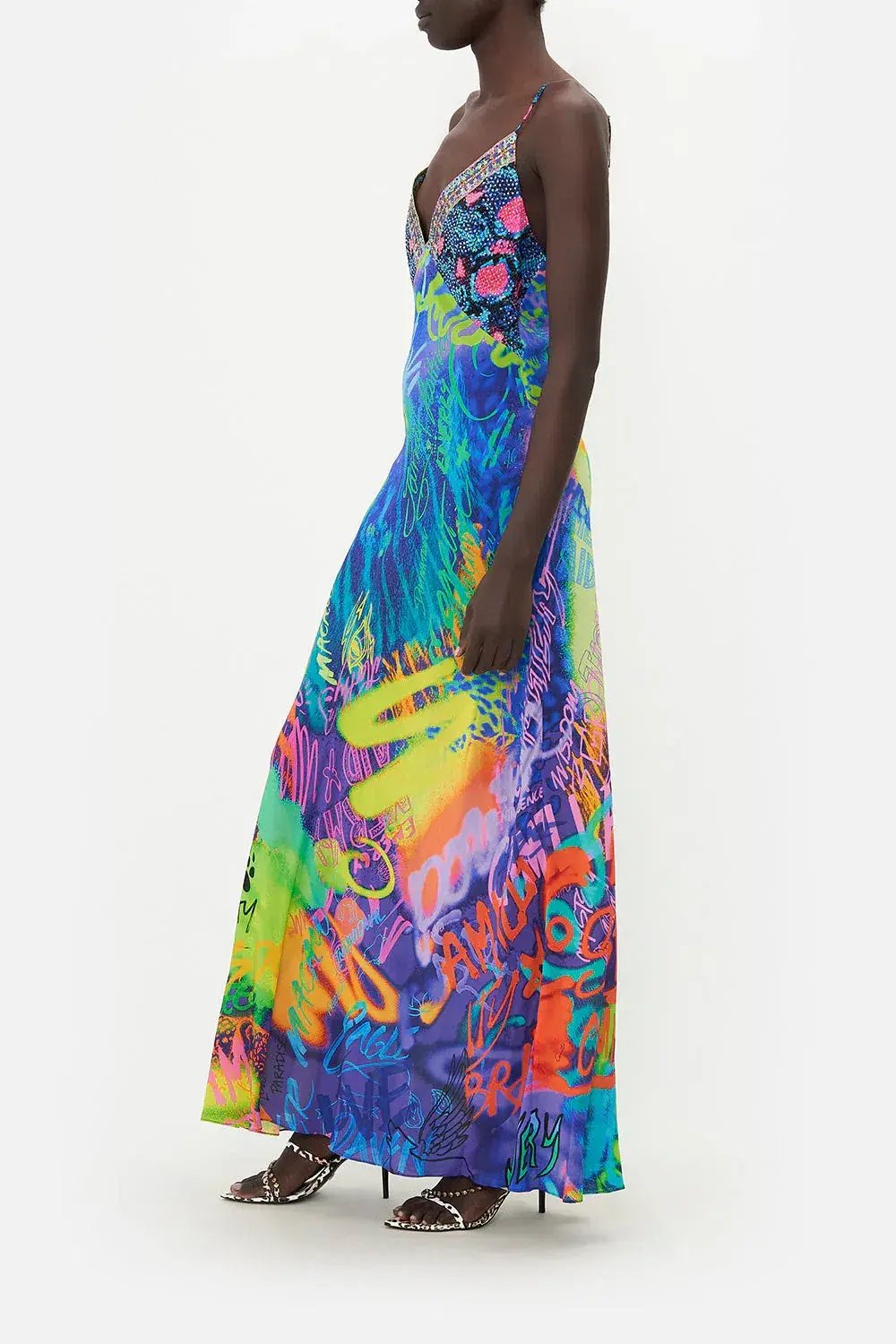 Camilla Mother Earth's Army V Neck Full Length Bias Slip Dress Print Size XL / AU 16 photo 5