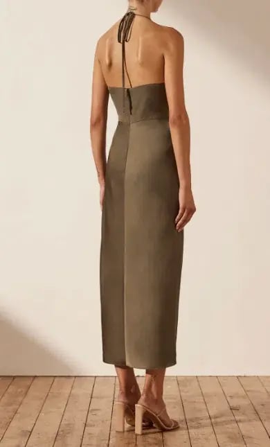 Shona Joy Luxe Twist Front Halter Midi Dress Green Size 8 photo 3