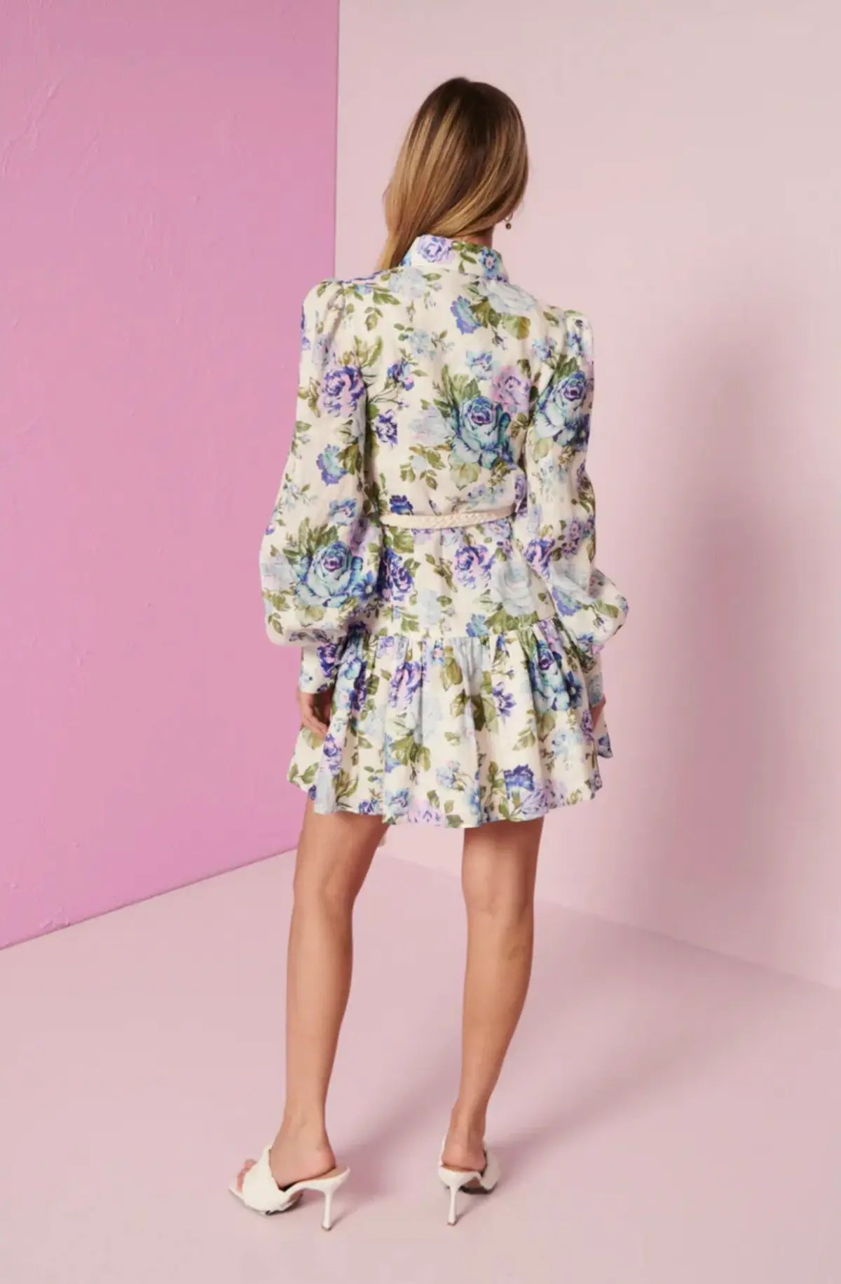 Kate Ford Mojave Short Shirt Dress Belt Floral Blue Size 3/Au 12 photo 4