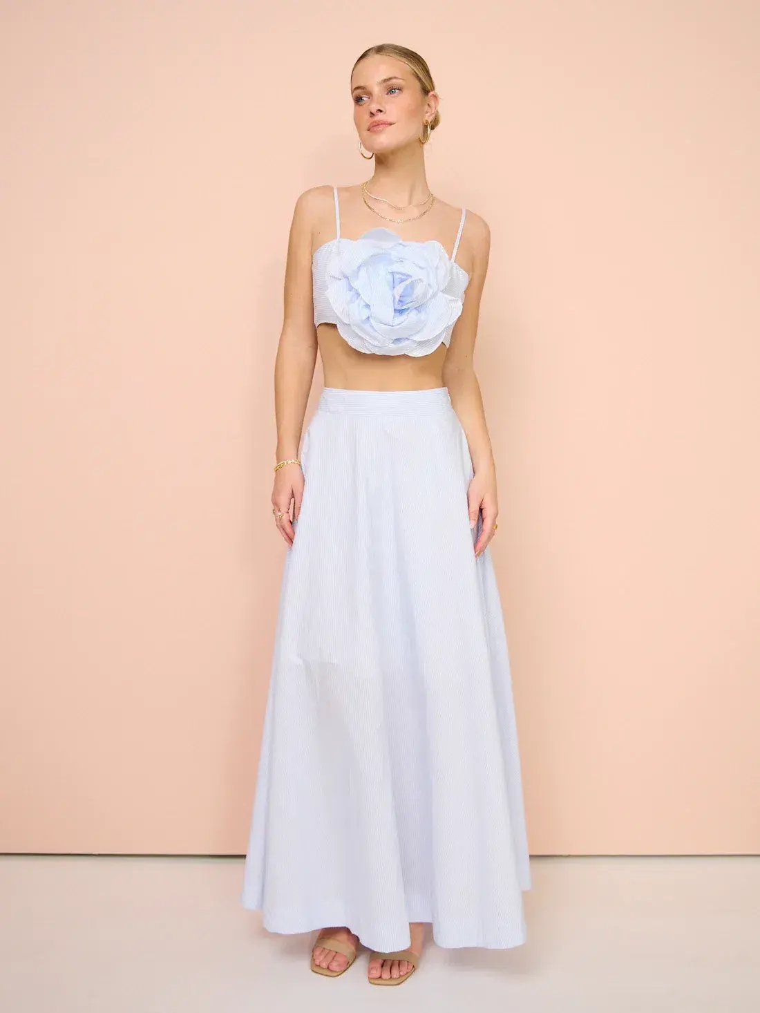 Aston Studio Flower Top & Maxi Skirt Set Blue Size 8 photo 2