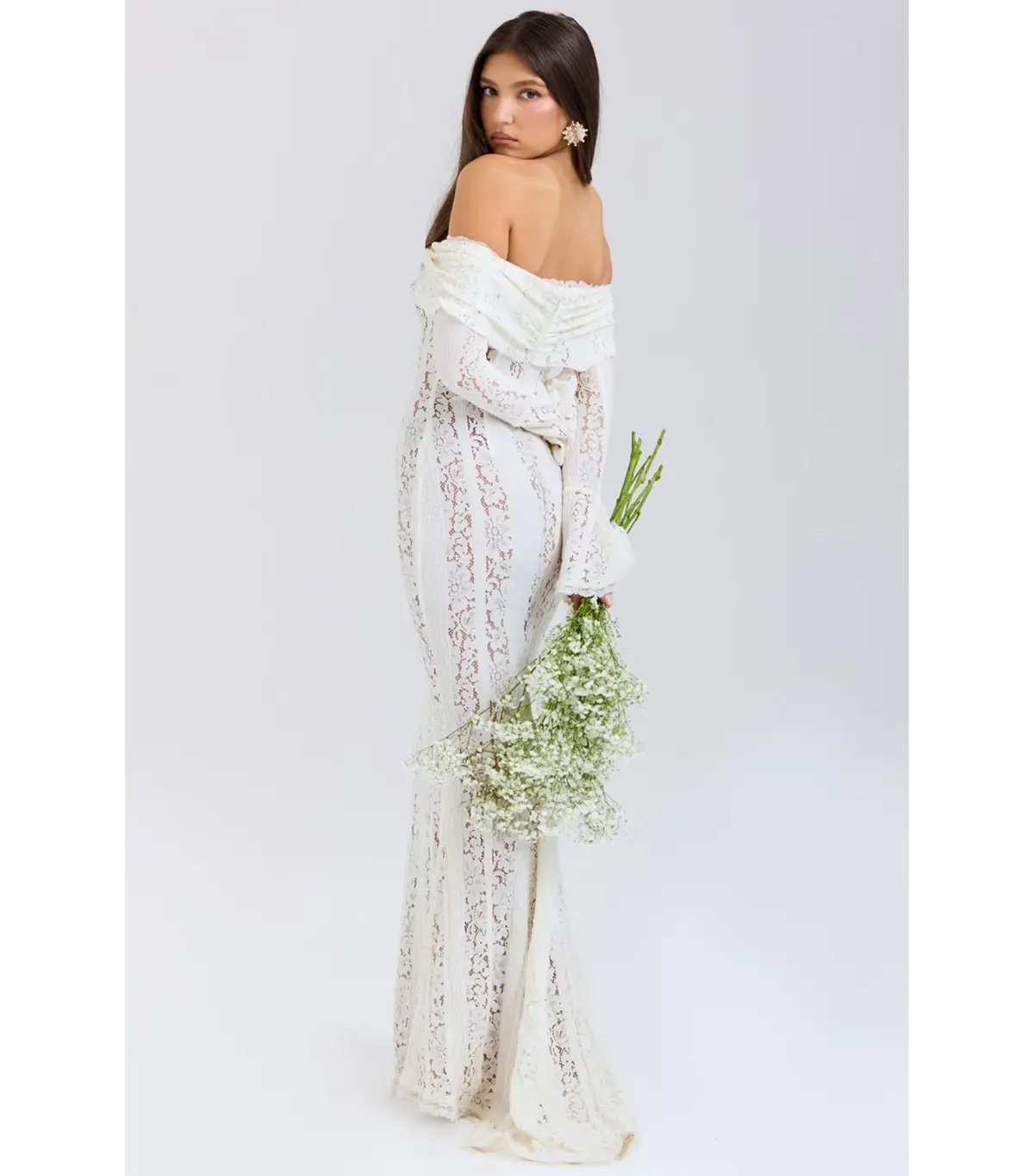 House of CB Belle Floral Lace Off Shoulder Maxi Dress Vintage Cream Size S / AU 8 photo 3