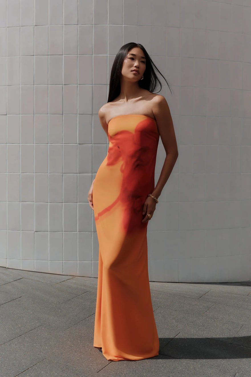 Meshki Amaya Strapless Chiffon Maxi Dress - Koi Orchid Print photo 4