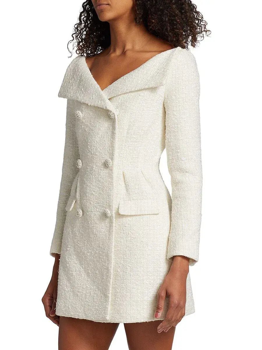 Self-portrait Double-breasted Bouclé Mini Dress Cream Size 10 photo 3