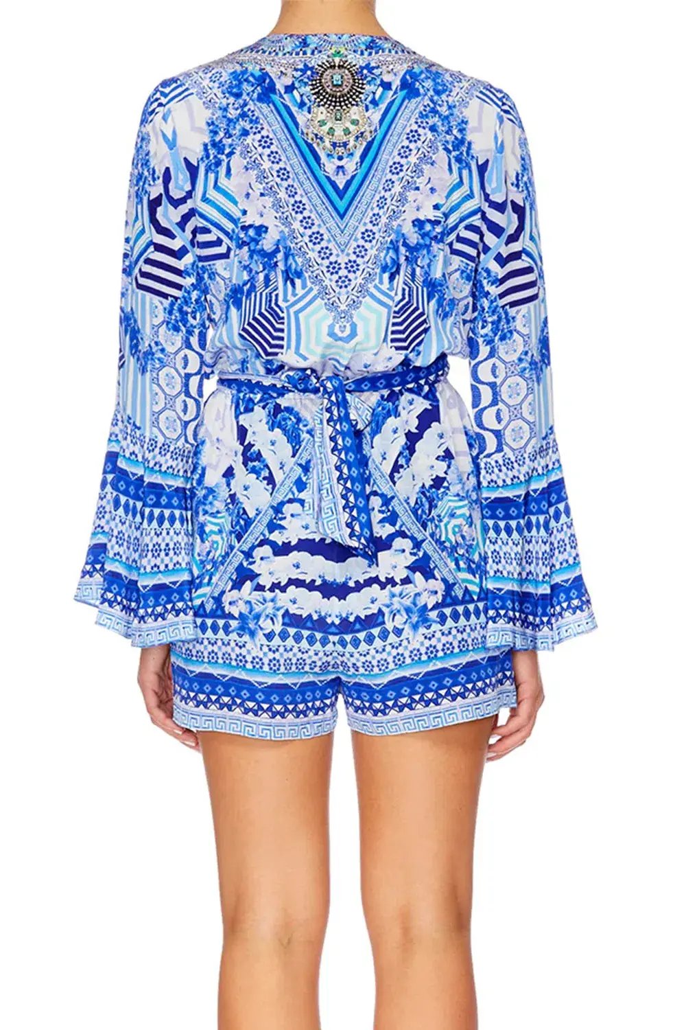 Camilla Throwing Shade Front Tie Playsuit Blue Size 8 photo 2