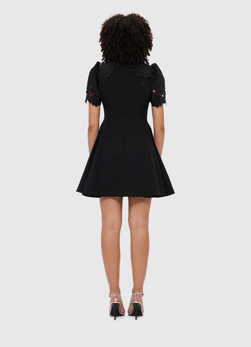 Leo Lin Elyse Appliqué Short Sleeve Mini Dress - Ebony photo 2
