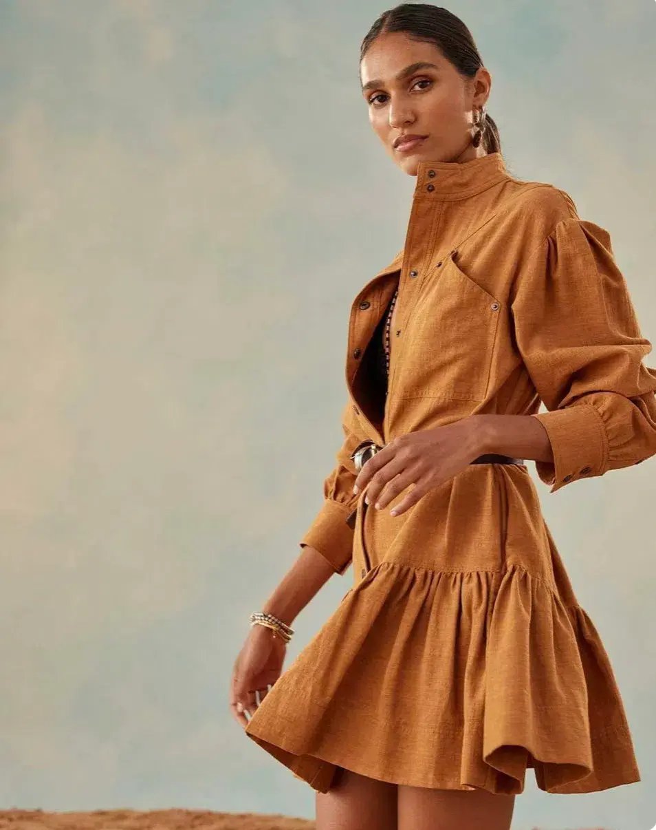 Shona Joy Priscila High Neck Utility Mini Dress Turmeric Size 6 photo 4