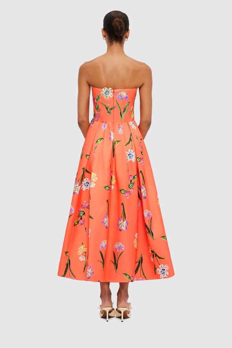 LEO LIN LYNN BUSTIER MIDI DRESS - WILD FLOWER IN CORAL photo 3