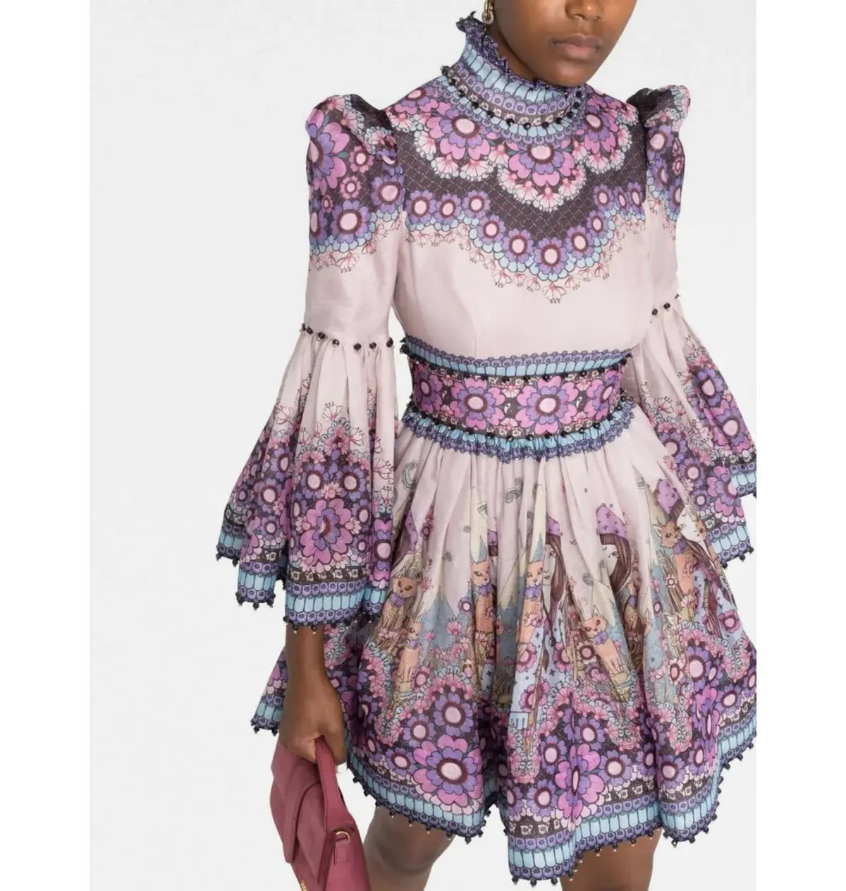 Zimmermann Celestial Bell Sleeve Mini Dress Gemini Zodiac Print Size 3 / AU 14 photo 2