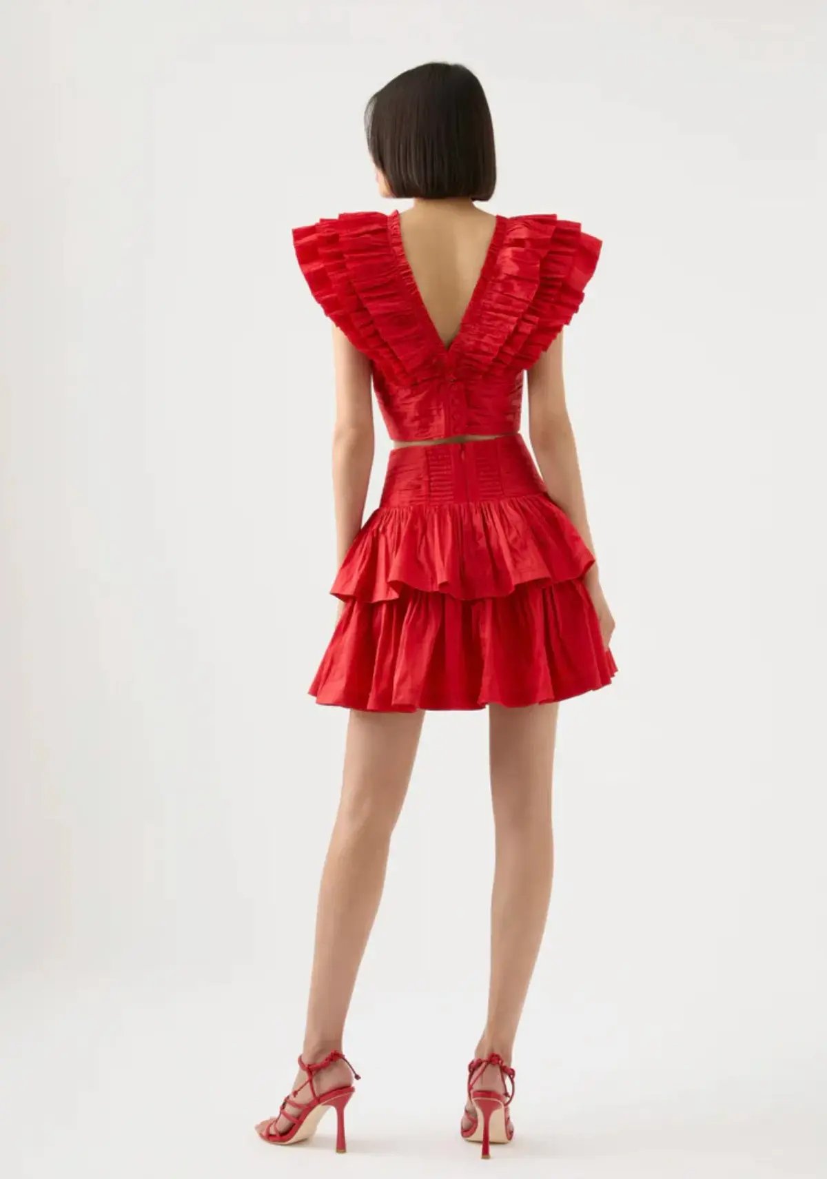 Aje Rhythmic Frill Bodice & Tiered Mini Skirt Set Scarlet Size 10 photo 2