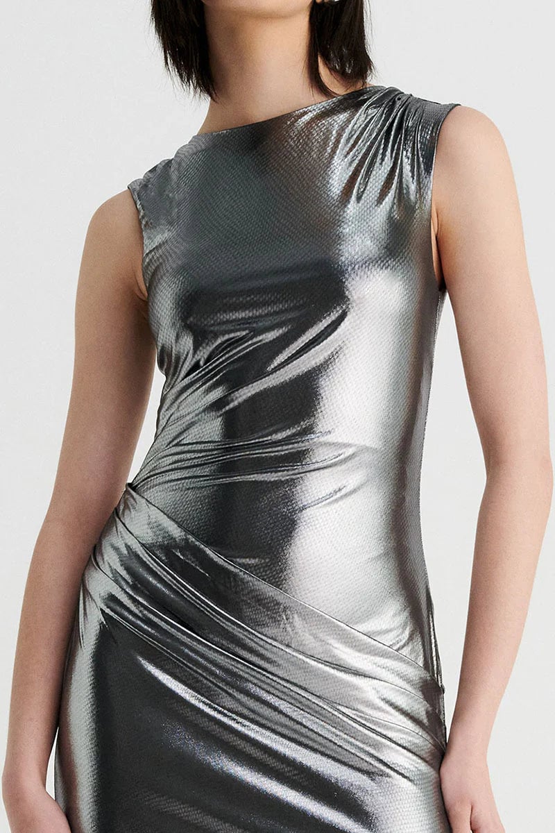 SUBOO NOVA DRAPED MAXI DRESS - GUNMETAL photo 3