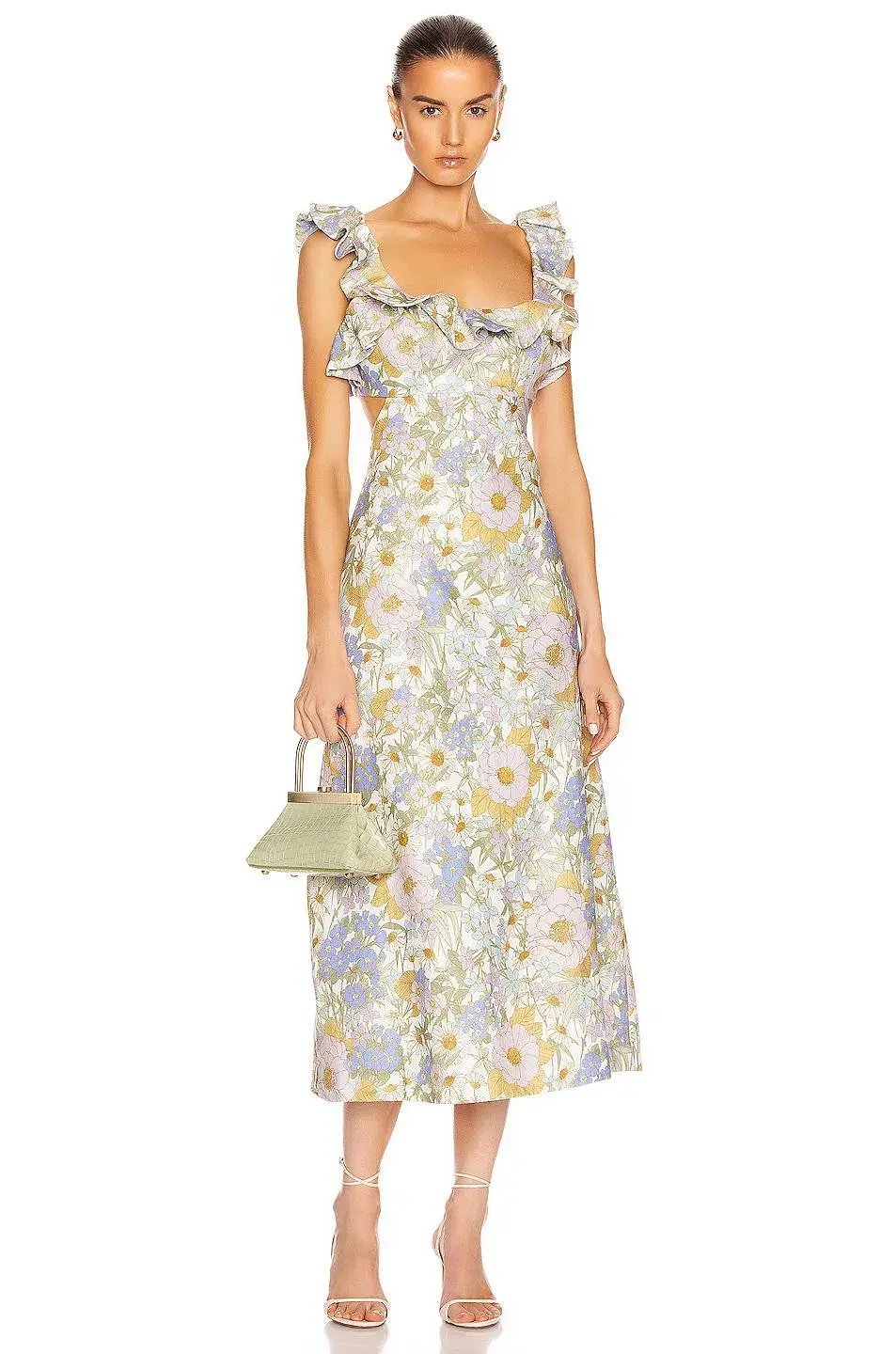 Zimmermann Super Eight Frilled Midi Dress Blue Meadow Floral Size 6 photo 5