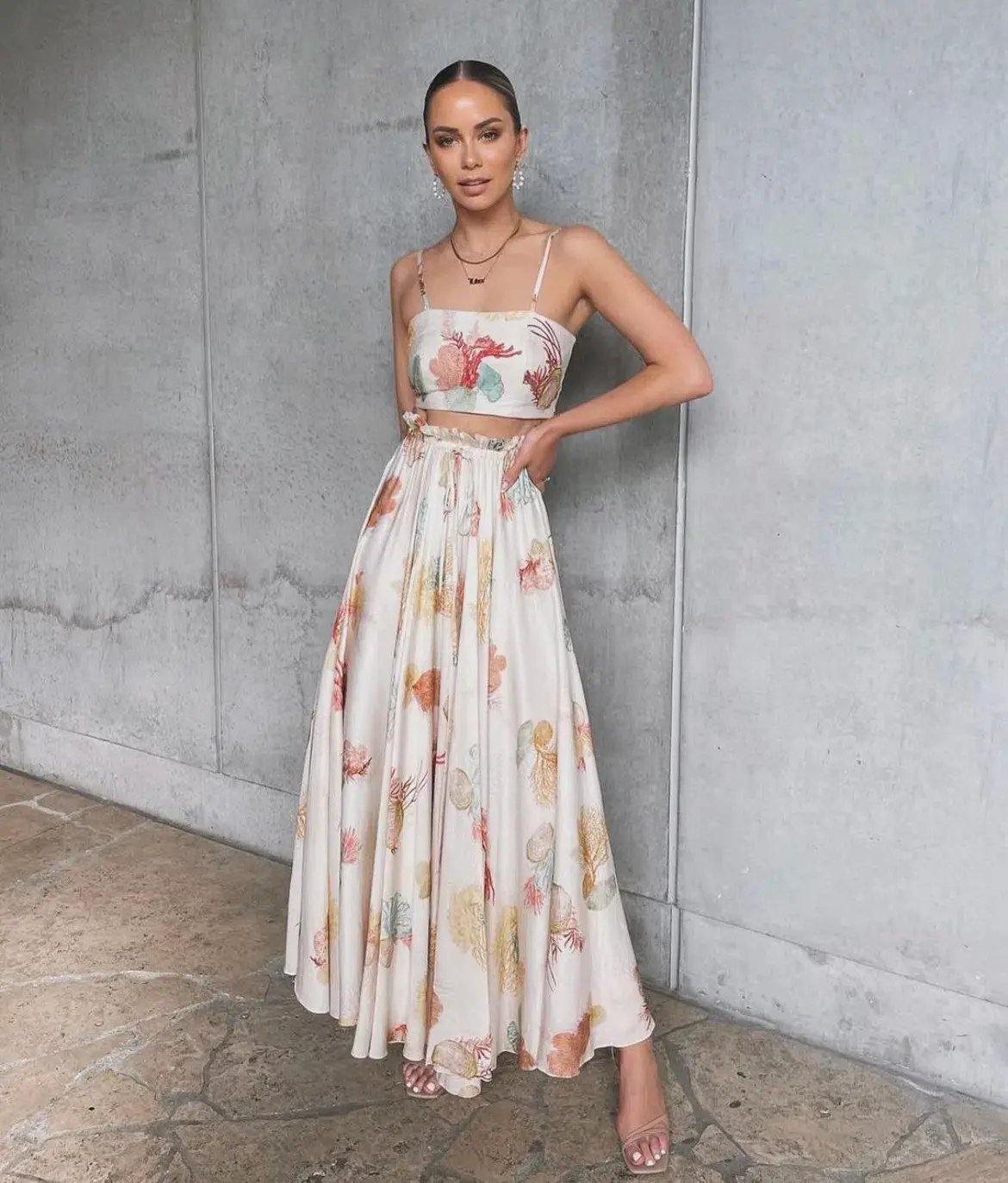 ROOH Collective Summer Crop and Maxi Skirt Set in La Mer Print Size S / AU 8 photo 4