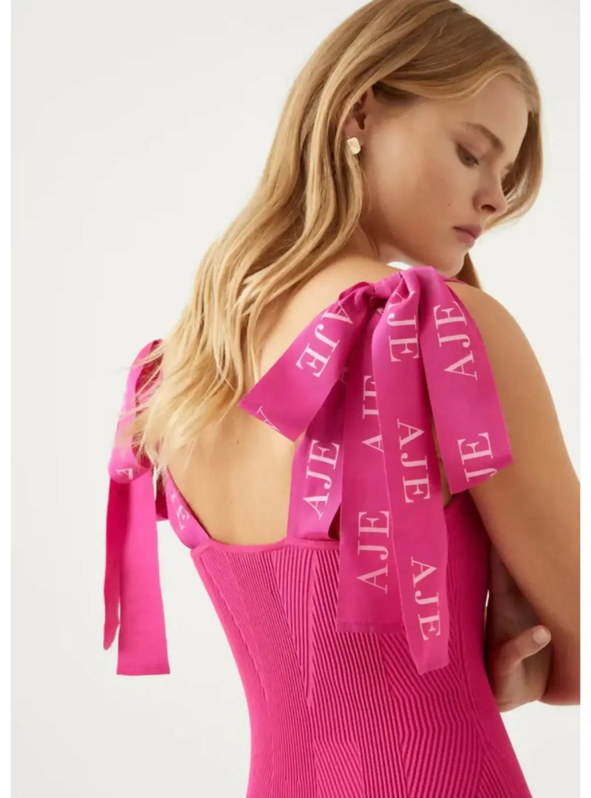 Aje Amber Knit Tie Shoulder Mini Dress Pink Size AU 10 photo 2
