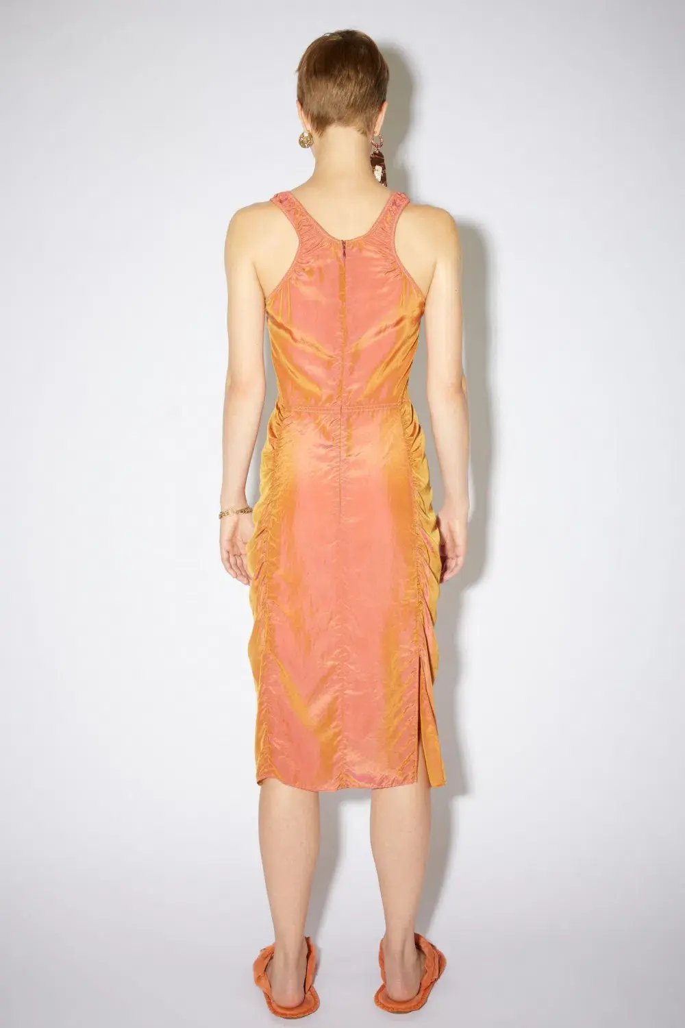 Acne Studios Iridescent Ruched Midi Dress Orange Size 36 / Au 8 photo 3