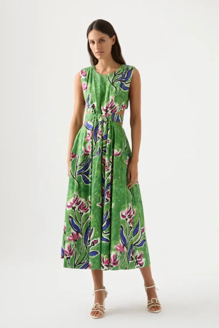 Aje Zorina Tie Midi Dress Native Gumnut Floral Size 6 photo 3