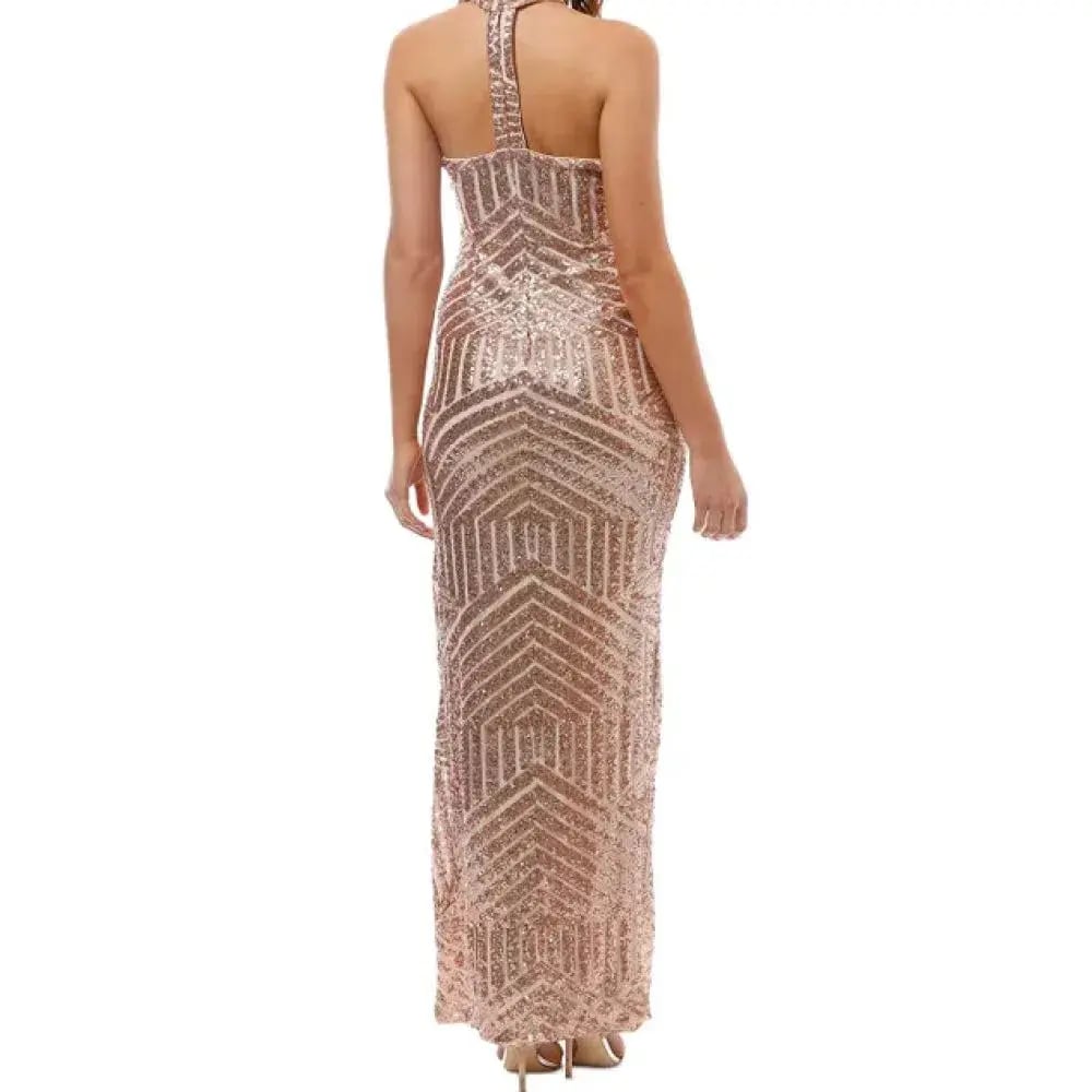 L'amour Diana Halter Gown Sequin Size 16 photo 4