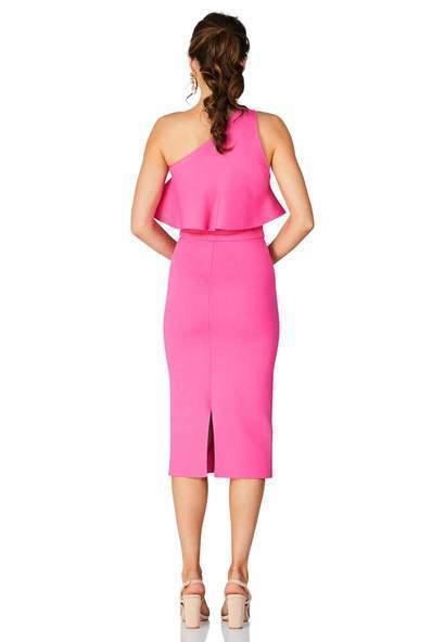 Scanlan Theodore Crepe Knit One Shoulder Ruffle Dress Pink Size M photo 3