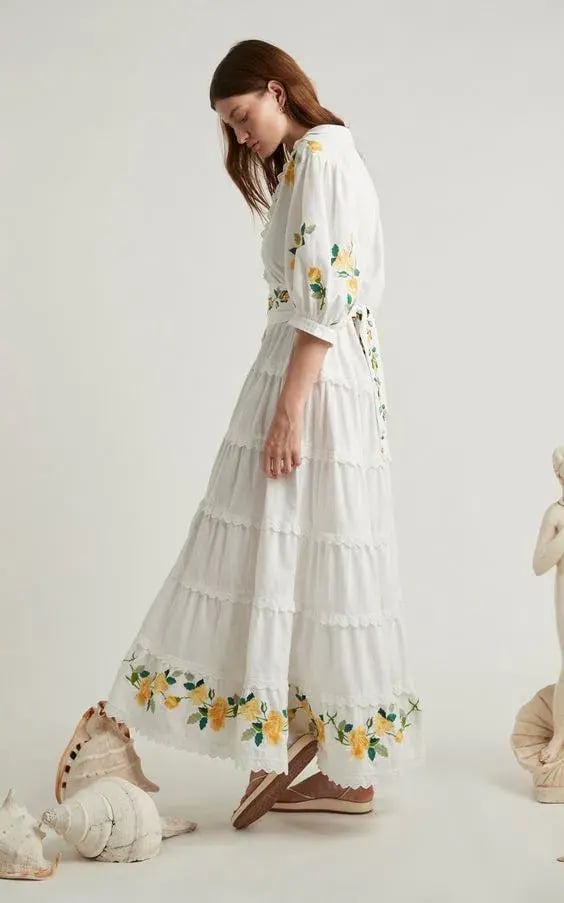 Alemais Rosa Embroidered Cotton-linen Maxi Dress White Size 12 photo 3