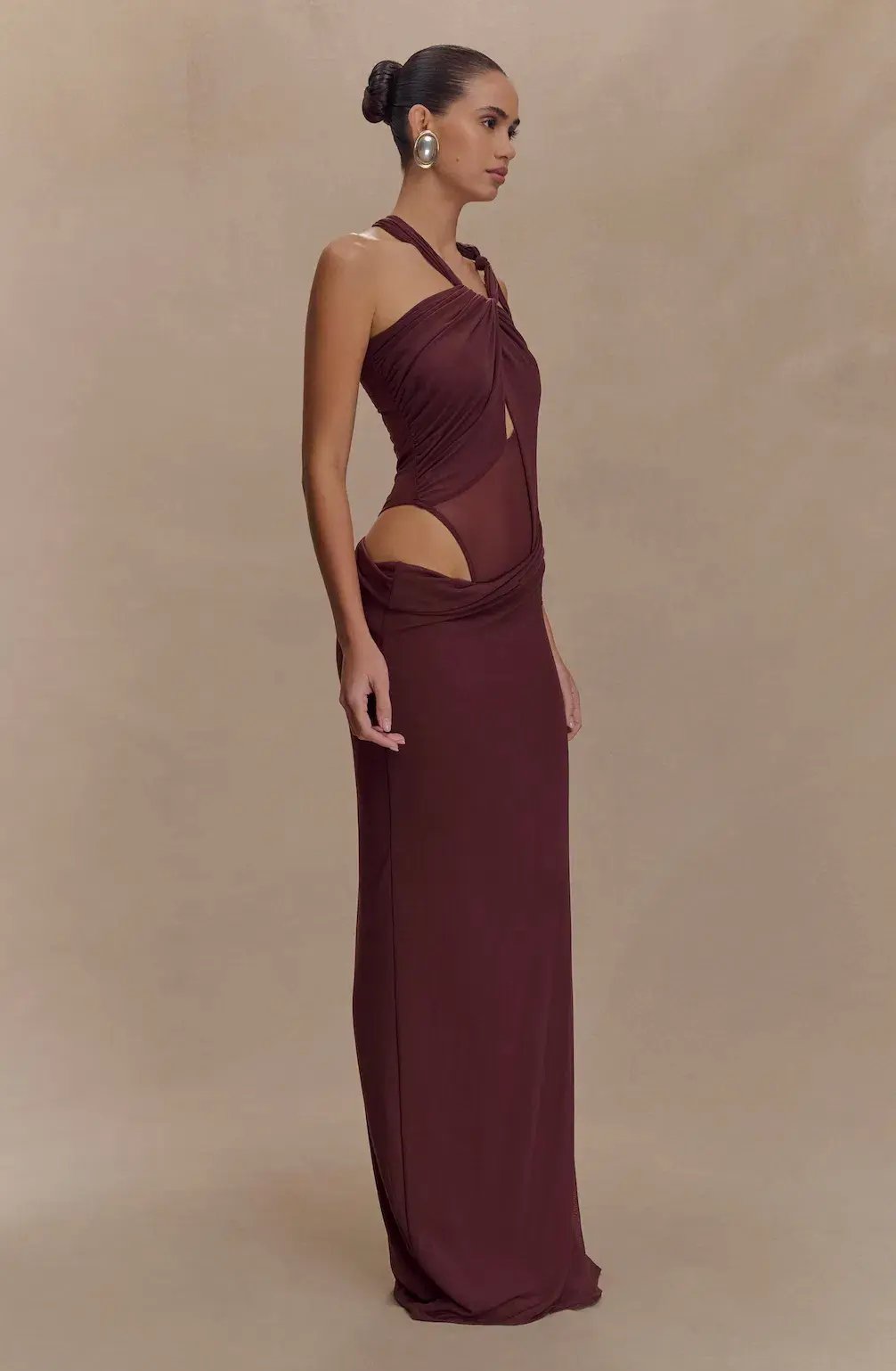 Meshki Edwina Knotted Mesh Maxi in Brown Size 8/S photo 3
