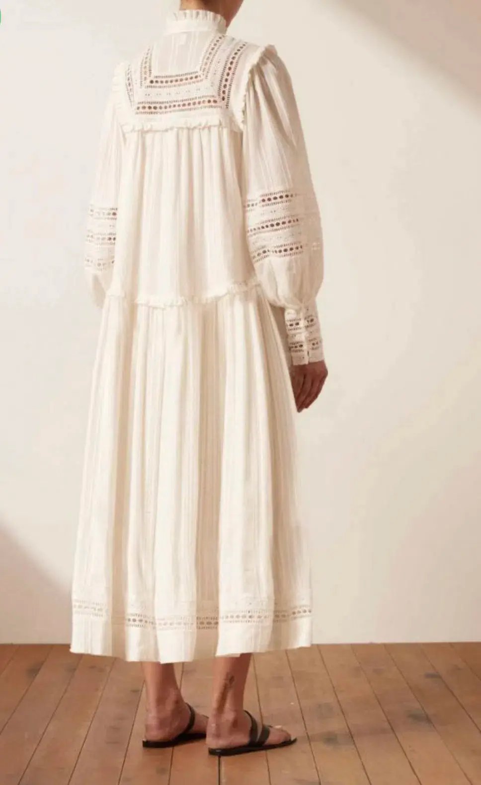 Shona Joy Lucia Balloon Sleeve Frill Midi Dress in Ivory Size 12 photo 4