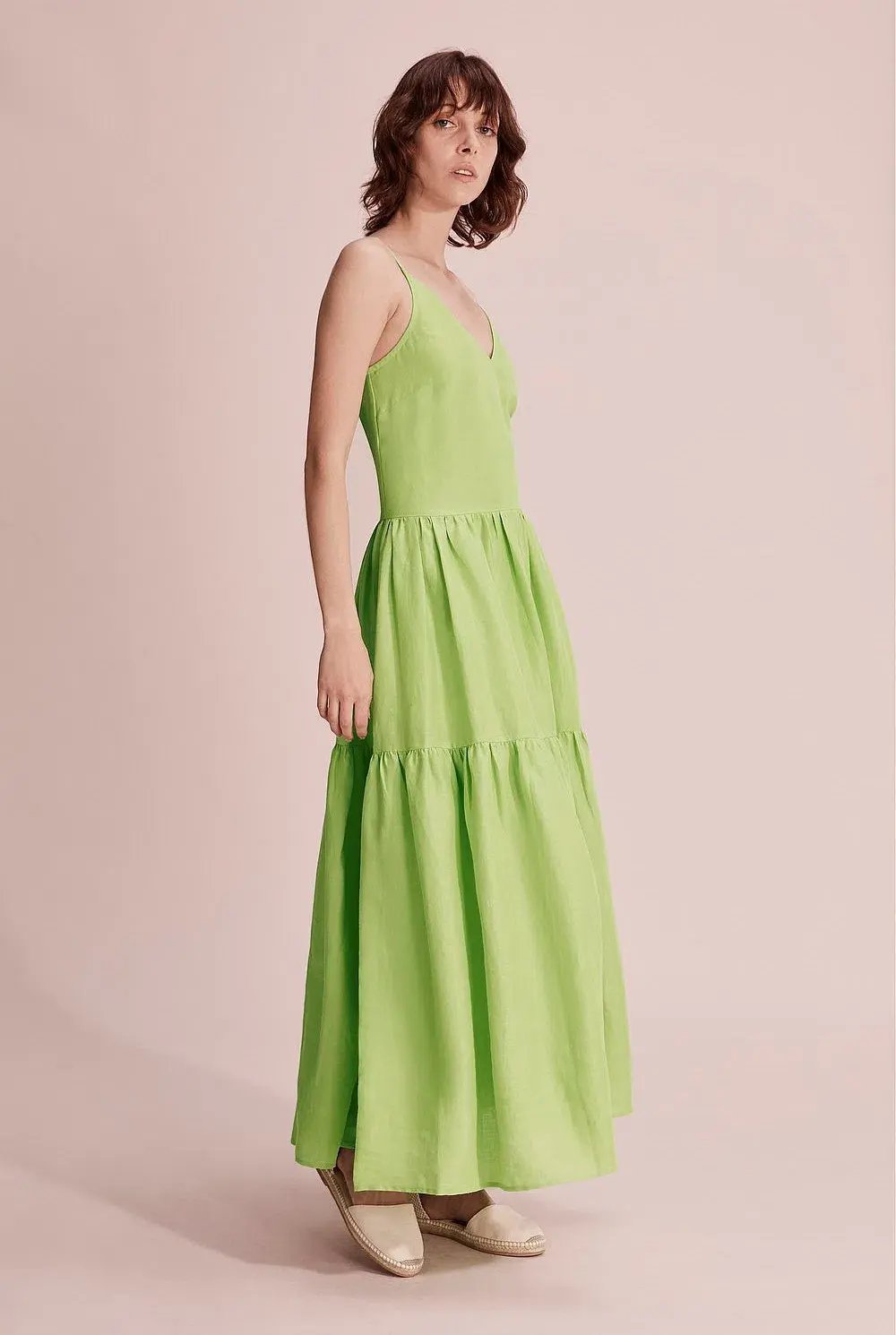 Country Road Tiered Maxi Dress Celery Green Size 12 photo 2