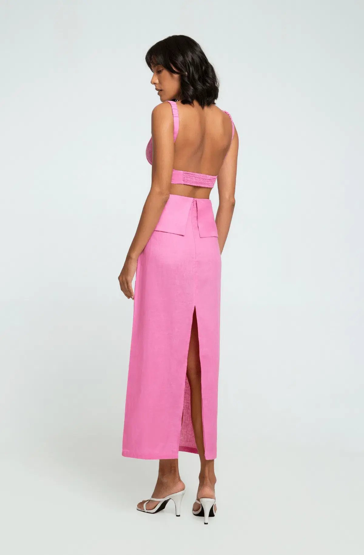 Summer Born Label Catara Linen Crop Top and Midi Skirt Set Pink Size XS /AU 6 photo 5