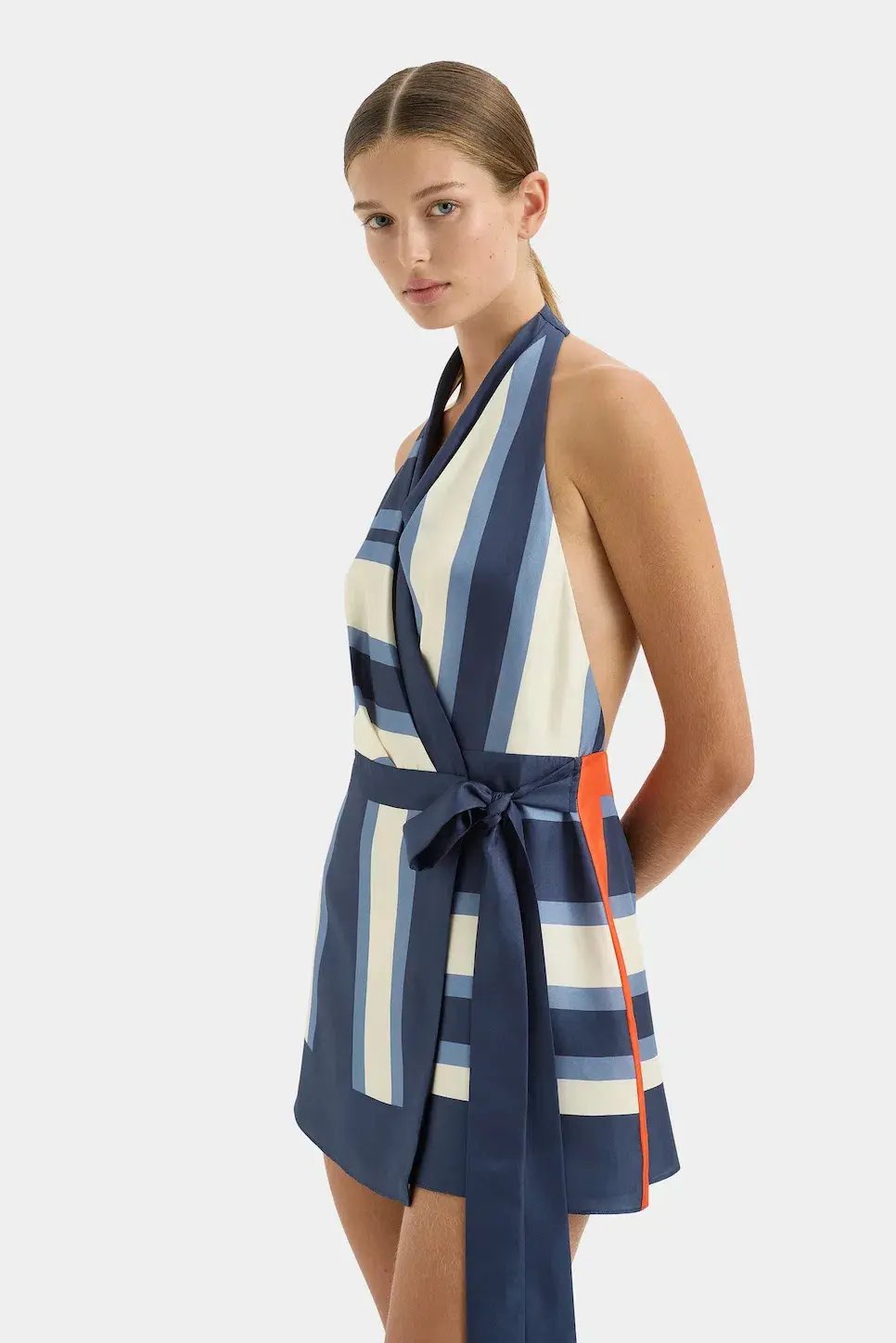 Sir The Label Dazed Wrap Halter Mini Dress Blue Studio Print Size 1 / AU 6-8 photo 3