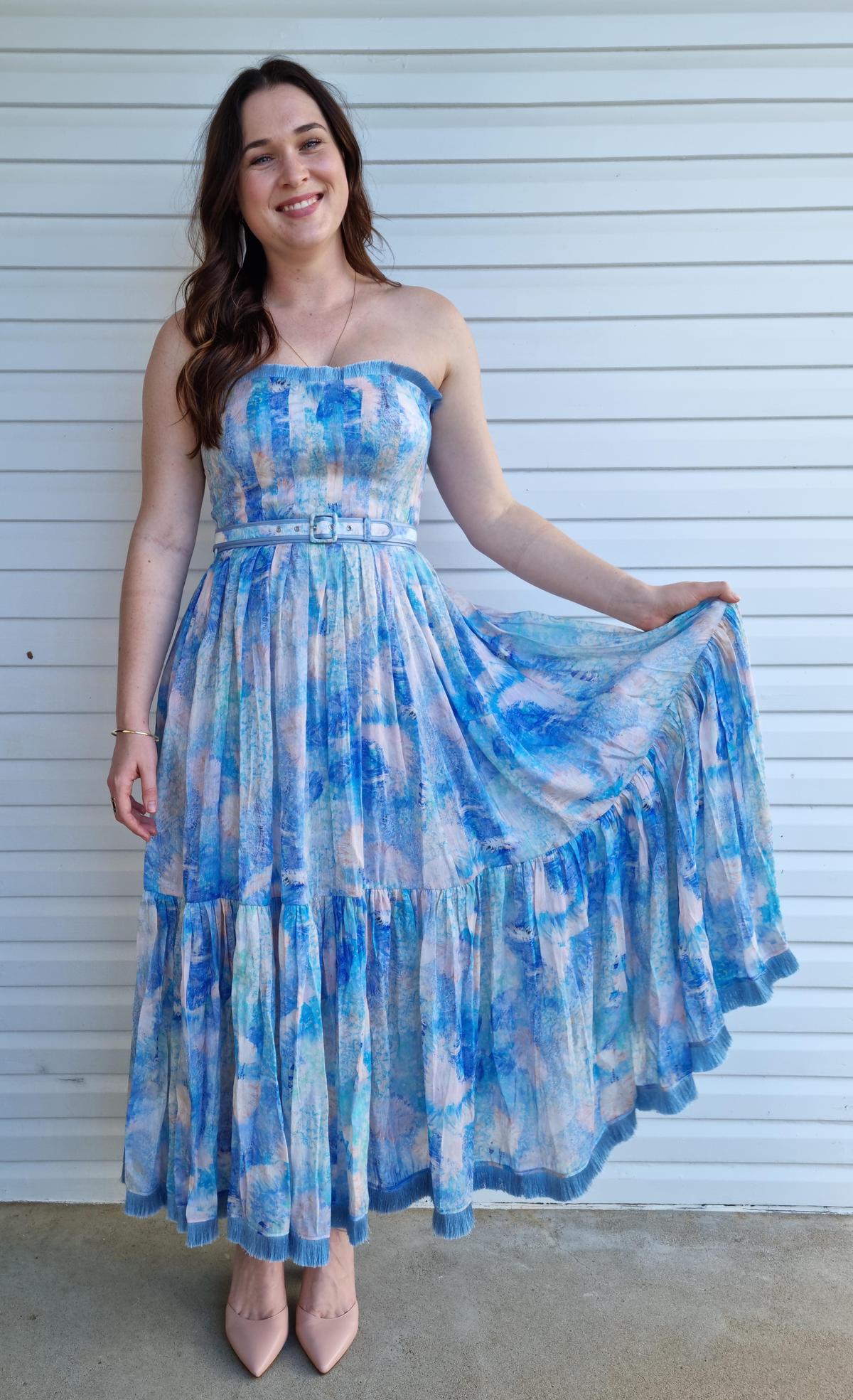 Leo and Lin Oceania Silk Linen Strapless Dress Print Size 12 photo 3