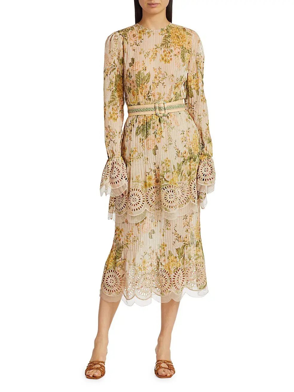 Zimmermann Amelie Pintuck Long Sleeve Midi Dress Floral Size 1 / AU 10 photo 2