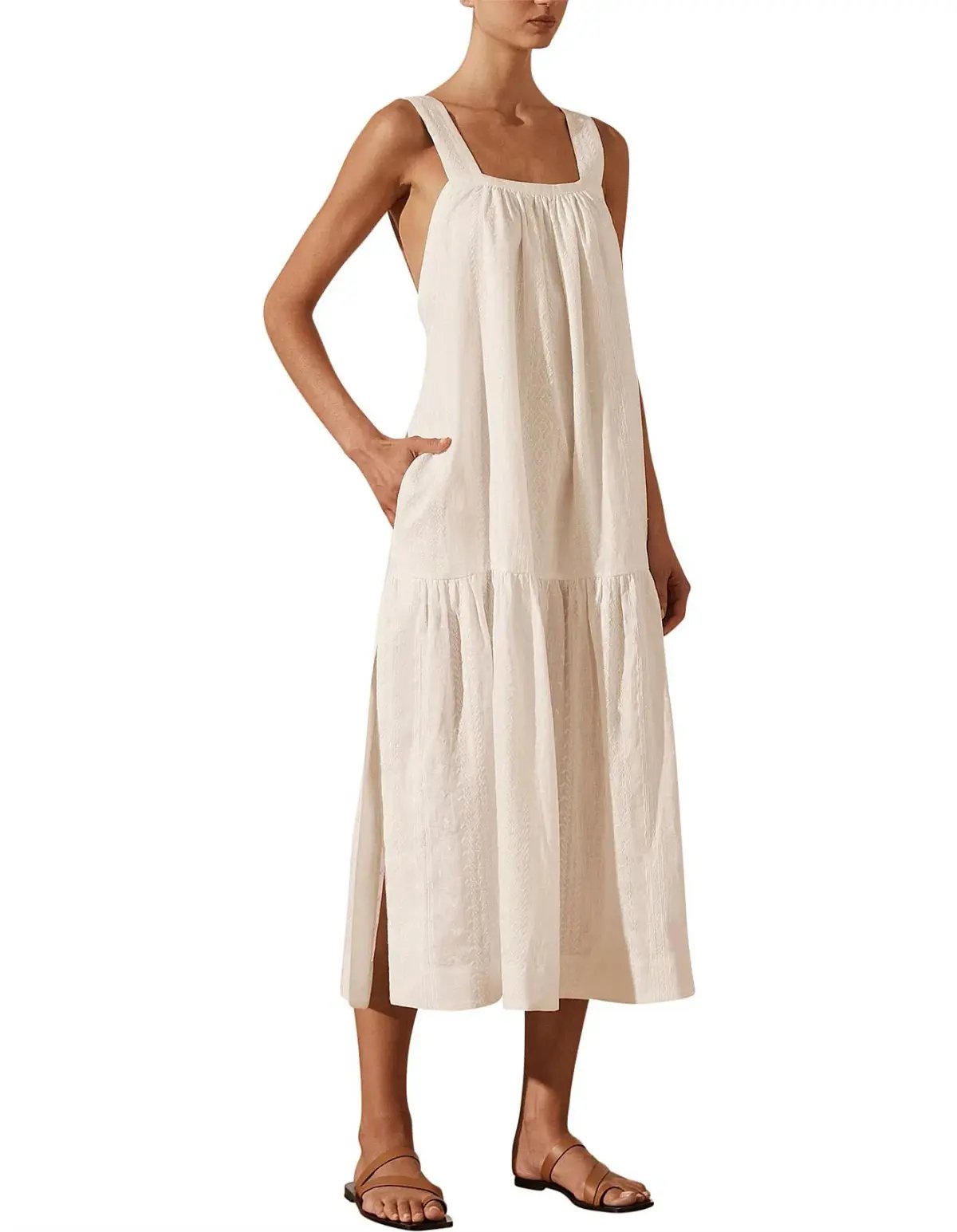 Shona Joy Cosmo Linen Low Back Midi Dress Cream Size 12 photo 2
