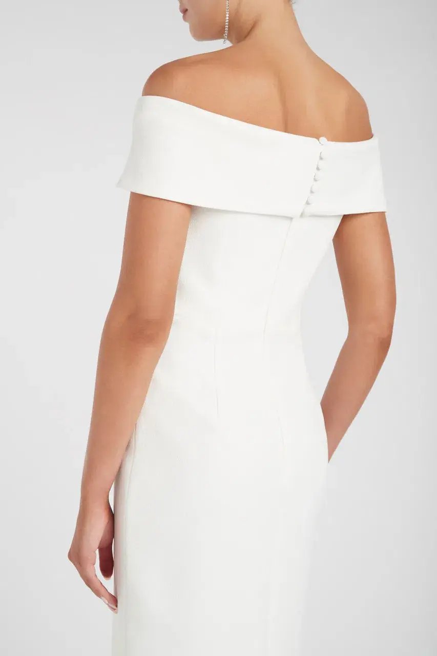 Rebecca Vallance Amore Off Shoulder Midi Dress Ivory Size 6 photo 3