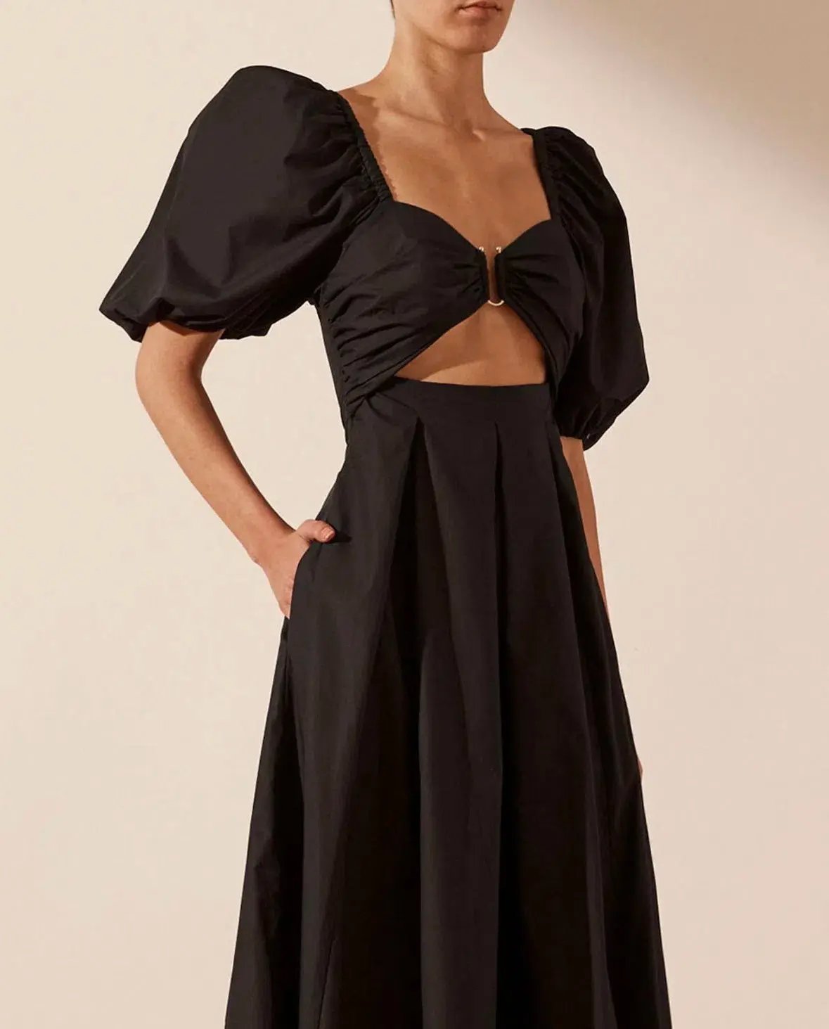 Shona Joy Mareva Short Sleeve Cut Out Midi Dress Black Size 8 photo 2