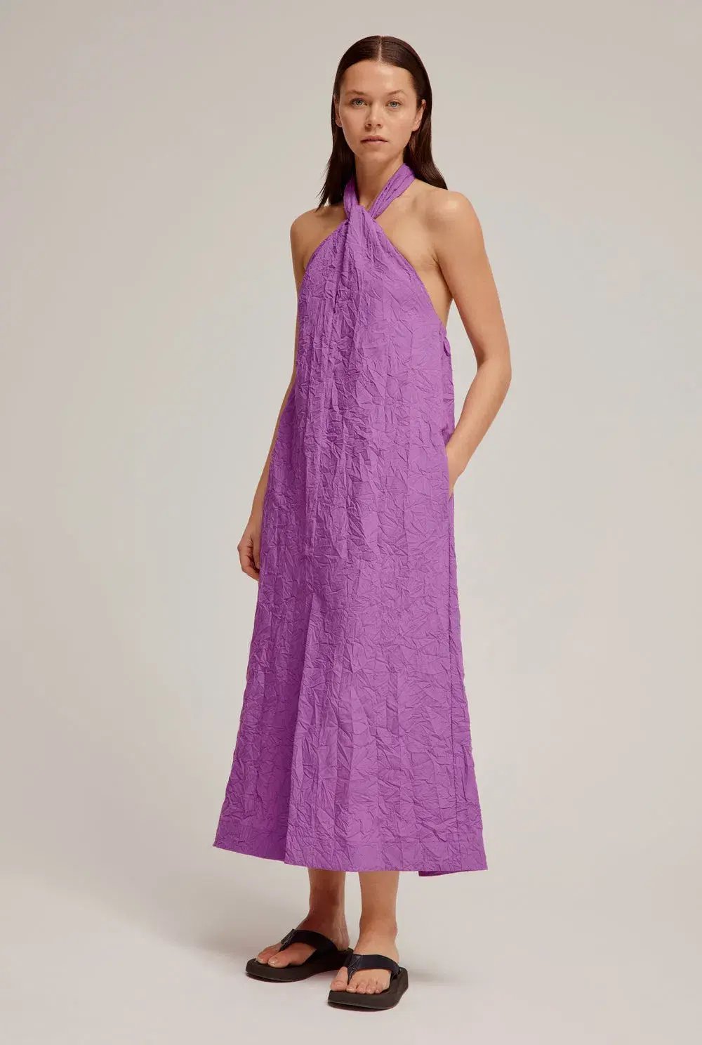 Venroy Crushed Halter Midi Bright Purple Size S/AU 8 photo 2