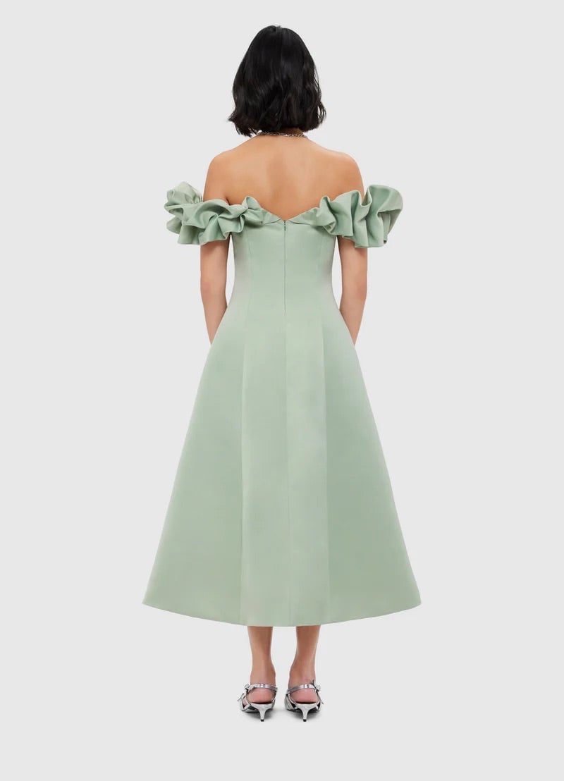 Leo Lin Annie Off Shoulder Frill Midi Dress - Sage photo 4