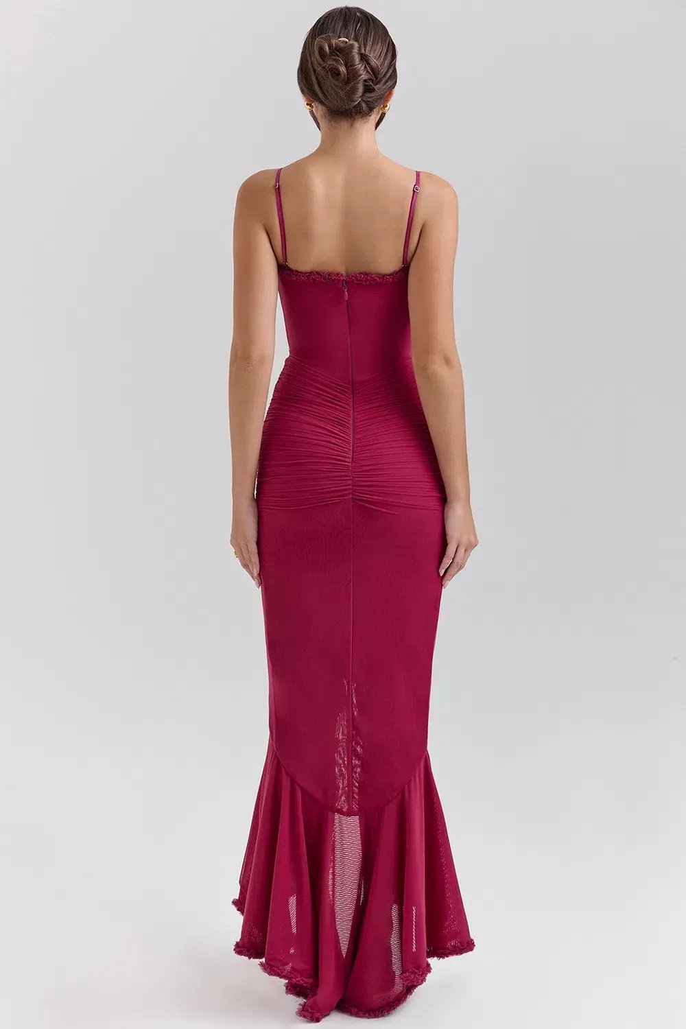 House of CB Gabbi Rufflled Front Gown Wine Size 12 photo 3