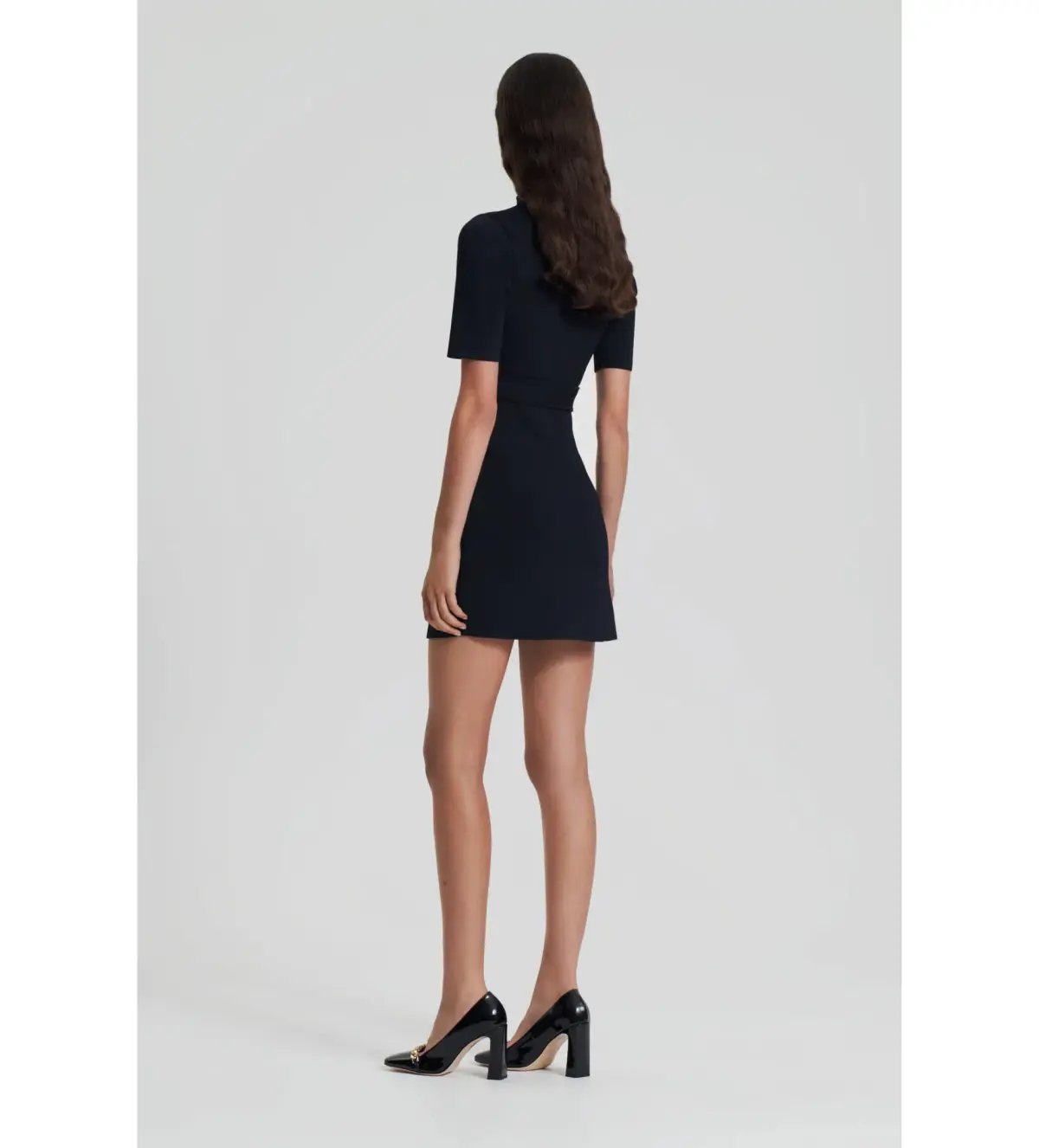 Scanlan Theodore Crepe Knit Mini Button Dress Black Size 8/S photo 3