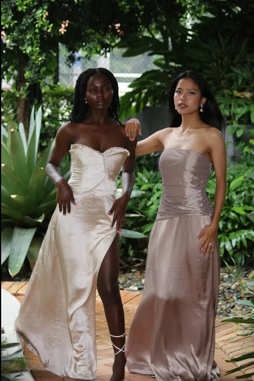 Serena Strapless Taffeta Maxi Dress - Bronze Taupe MESHKI size S photo 5