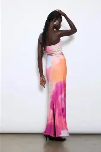 WITH HARPER LU STRAPLESS SLIP MAXI DRESS ABSTRACT ART SIZE XS Aus6-8 photo 9