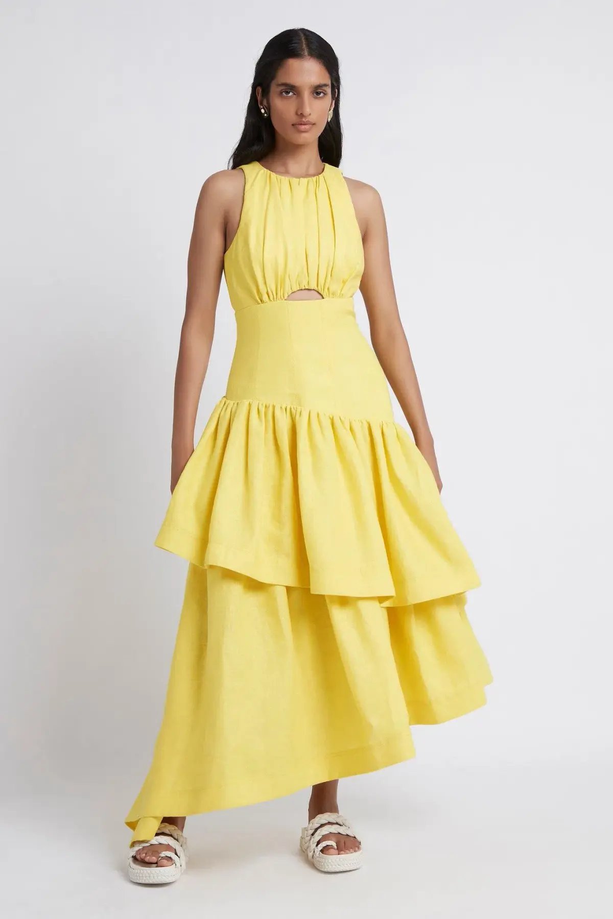 Aje Caliente Tiered Cut Out Dress Yellow Size 8 photo 2