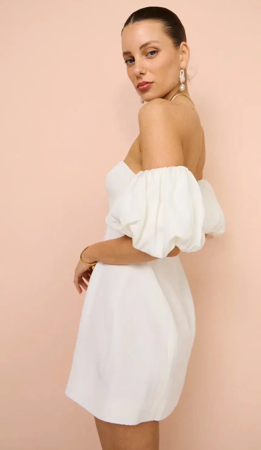 Shona Joy La Lune Otto Puff Sleeve Mini Dress in Ivory Size 6 photo 3