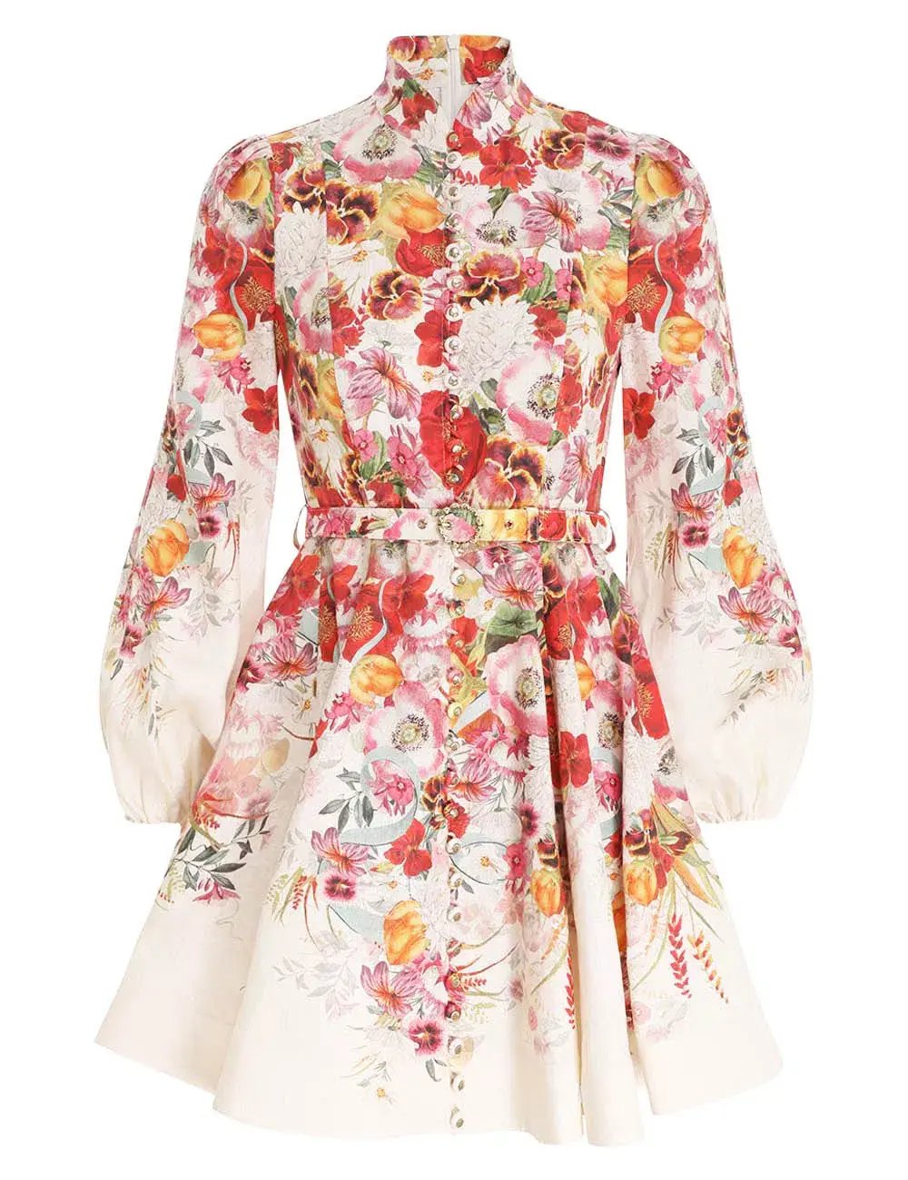 Zimmermann Wonderland Buttoned Mini Dress in Elka Poppy Ivory Border Size 1 / AU 10 photo 3