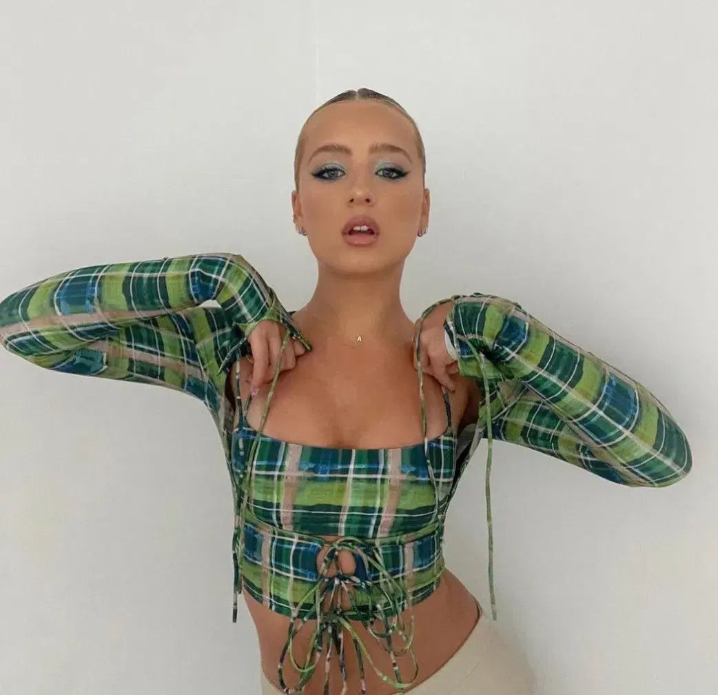 Danielle Guizio Plaid Bralette Top and Scoop Tie Cardigan Set Deep Green Size XS / AU 6 photo 4